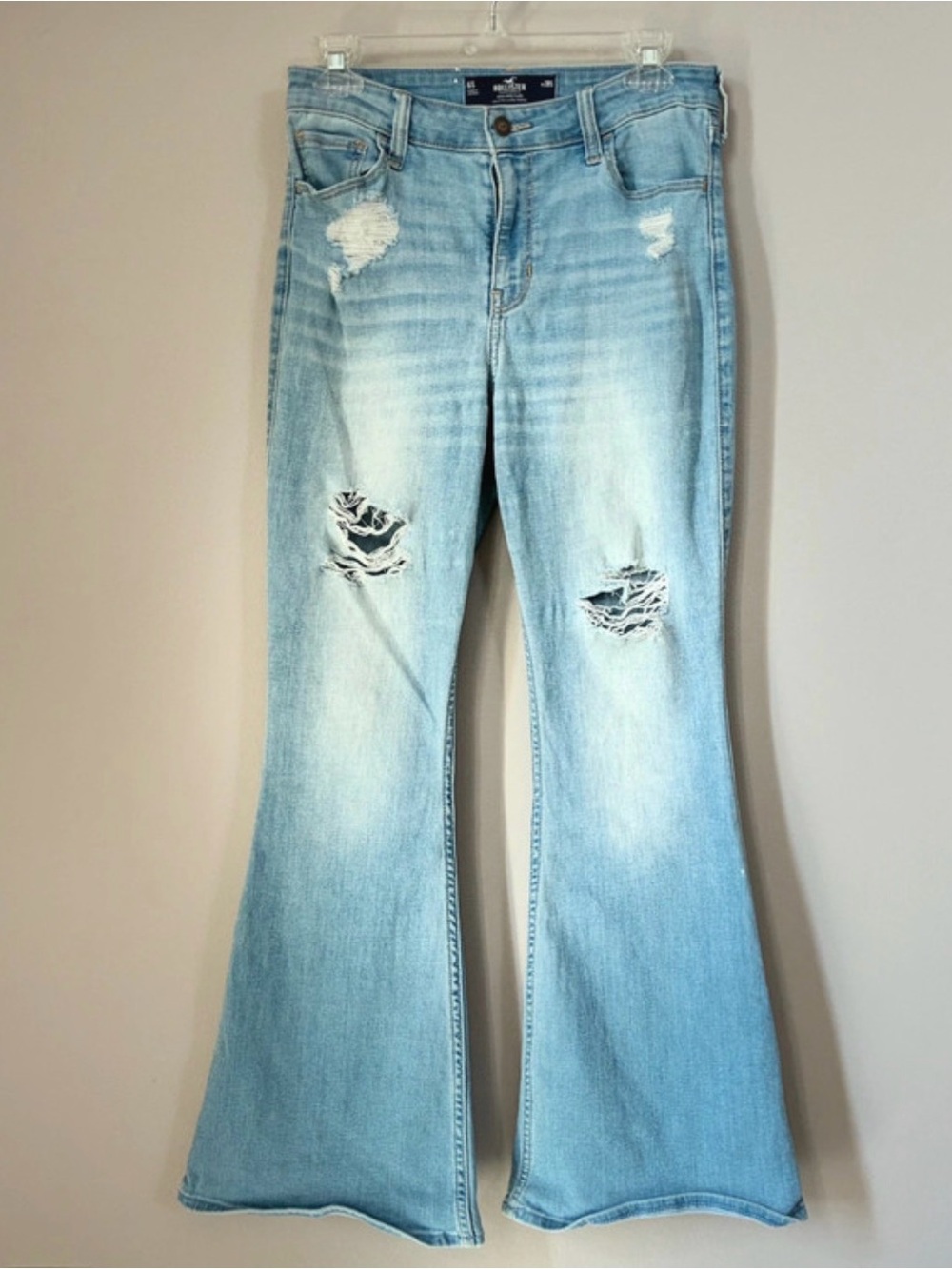 Light Blue Distressed Flare Jeans - Women